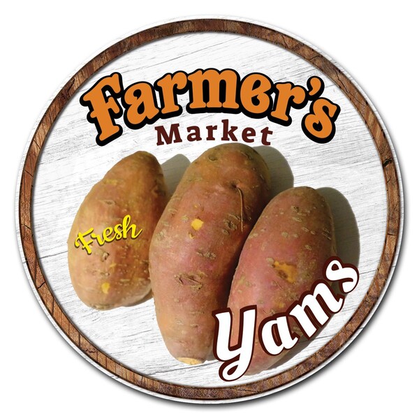 Corrugated Plastic Sign With Stakes 24in Circular-Farmers Market Yams, C-24-CIR-WS-Yams